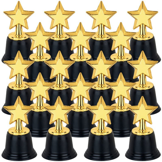24 Pack Mini Star Trophy Awards Bulk (4.5 Inch), Plastic Gold Star Trophies For Halloween Party Favors, Goodie Bags, Kid Classroom School Reward, Sports Tournament Winning Prize, Hollywood Event Props