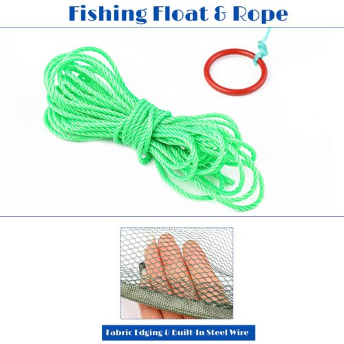 Aodaer 6 Pieces Foldable Drop Net 31.5 Inches Fishing Net Trap with Fish Keeping Net Bait Bag Rope Gloves Hand Casting Cage Crab Net Fishing Mesh Trap for Minnows, Crab, Lobsters, Fishes
