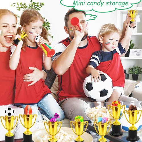Fottaqqan 48PCS Mini Awards Trophies Cups Medals for Kids,4inch Plastic Golden Trophy Medal Set,Participation Trophy for Winner Competition Sports Reward Party Favors