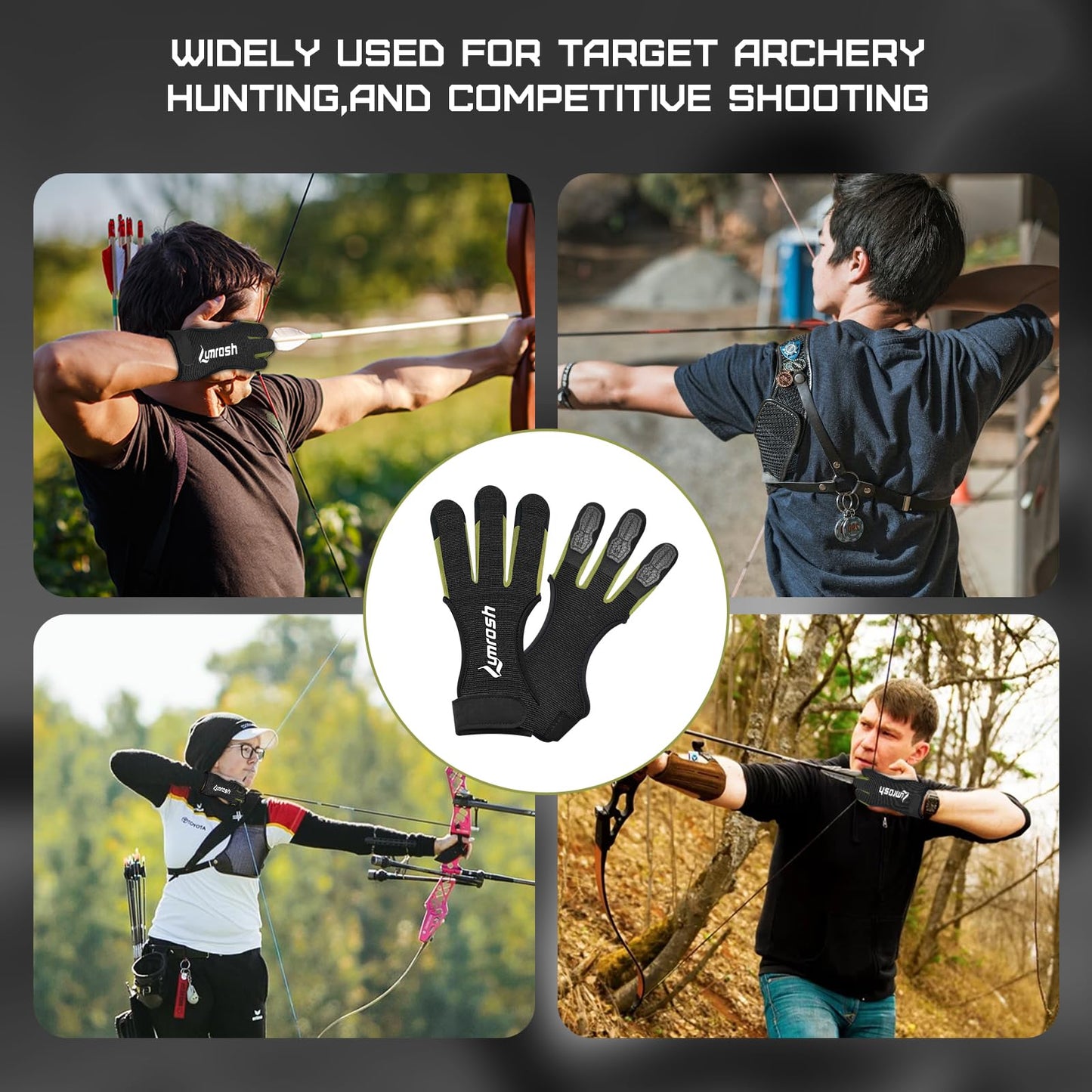 Lumrosh Archery Gloves 3 Finger Cowhide Shooting Hunting Green Men and Women Adult Kids Beginner Recurve Bow Archery Finger Protection Gear(Military Green, Small)