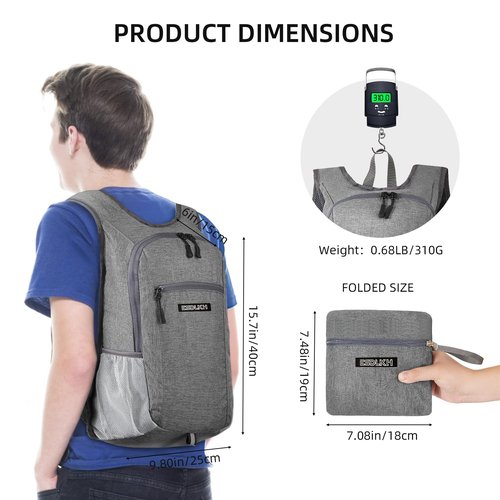ESDLKH Small Hiking Backpack with Detachable Front Phone Holder, Foldable Packable Back pack with Chest and Waist Strap, Lightweight Daypack for Women Men (Gray, 15L)