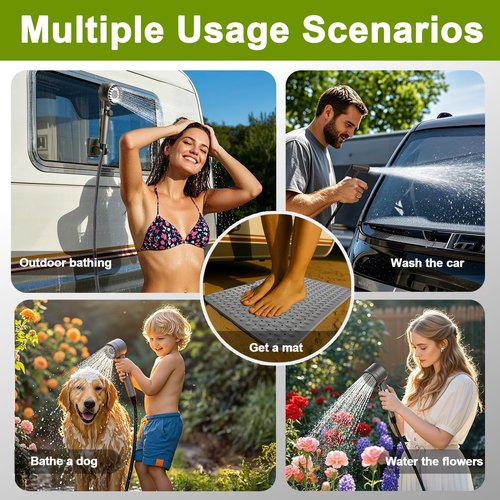 Rechargeable Camping Shower Pump, 9000mAh Portable Shower for Camping, 4 Sprayer Modes Electric Outdoor Shower Head IPX7 Waterproof USB Battery Powered Kit with 5 Gallon Bucket&Foot Pad (Blue)