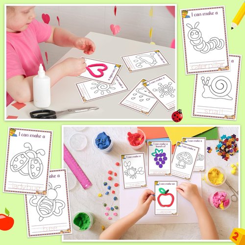 Geyoga 72 Pcs Alphabet & Shape Play Dough Mat for Toddler Rainbow Star Flower Play Mats Card for Clay or Dough Preschool Learning Accessories for Toddler Kid 2-6 Years Back to School Classroom