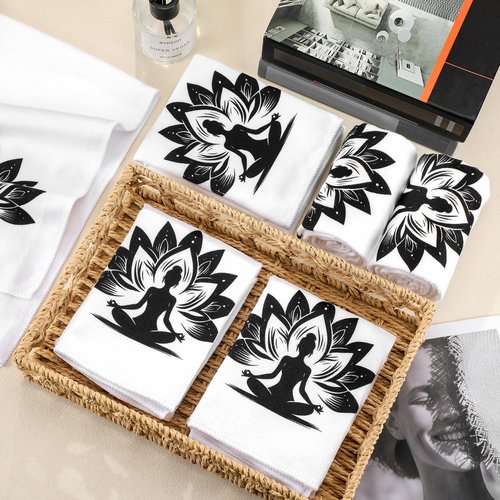 Peryiter 6 Pack Lotus Flower Meditation Yoga Hand Towels 16x26'' Microfiber Sweat Yoga Hot Towel Quick Drying Pilates Accessories Gifts for Women Gym Supplies Funny Yoga Gift for Women and Men