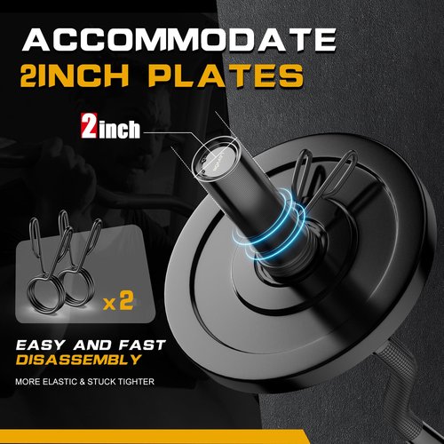 Olympic EZ Curl Barbell Bar 47", Mute Bearings - 2" Curl Bar for Weight Lifting, Hip Thrusts,Biceps,Squat-Home Gym Weight Bar-Chrome Curling Strength Training, 2Pcs Collars(800lbs Weight Capacity) (Black)