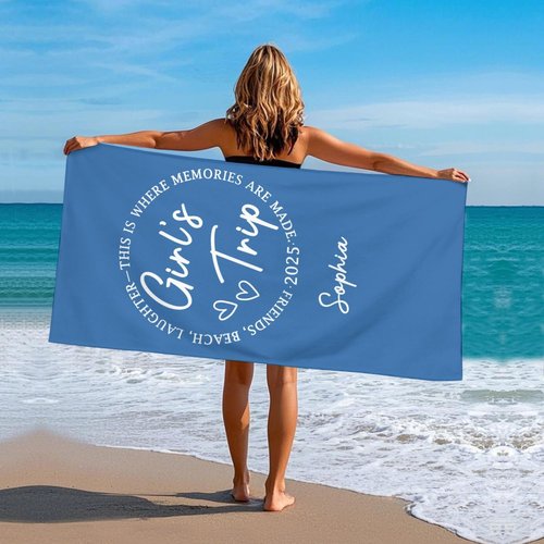 MyBienart Girls Trip Beach Towel 2025, Personzlized Beach Towels with Name for Kids Adults, Custom Girls Beach Trip Friendship Weekend Matching Gift for Women Friends Besties