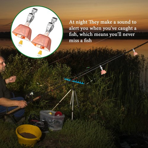 WOEUROI 21 Pcs Fishing Bells for Rods, Fishing Rod Bells Alert for Fish Catfish Bells with Clamp Clip on Poles Catfishing Equipment Angling Rings Ice Accessories for Angling Rod Tips (Rose Gold)