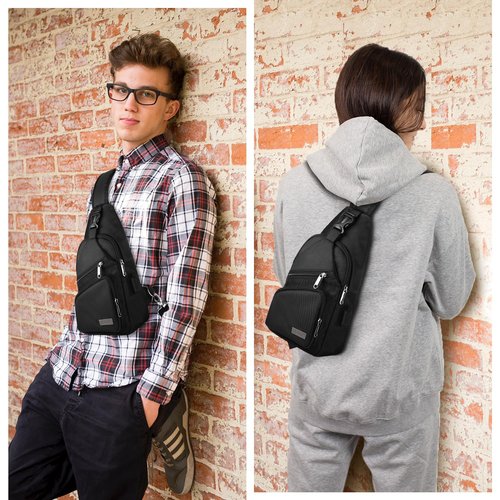 AMJ Crossbody Sling Bag Men Women, Casual Shoulder Backpack, Chest Daypack Satchel for Hiking Travel (Small, Black)