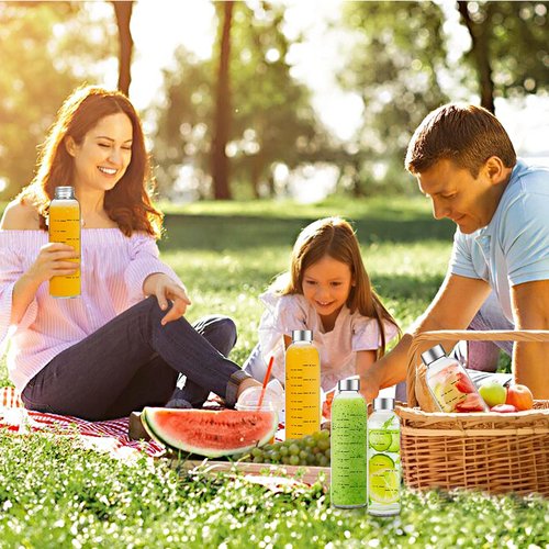 Olivego Glass Water Bottles with Lids 17 oz, Clear Juice Bottles With Stainless Steel Cap, Reusable Glass Drinking Bottle for Juicing, Refrigerator,100% Leak Proof, BPA Free