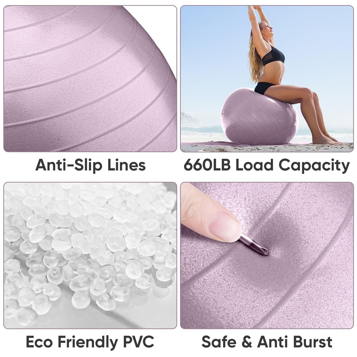 APEXUP Yoga Ball, 660 lbs Anti-Burst Exercise Ball with Pump, 5 Sizes (XL (27"~30") 75cm, Mauve)