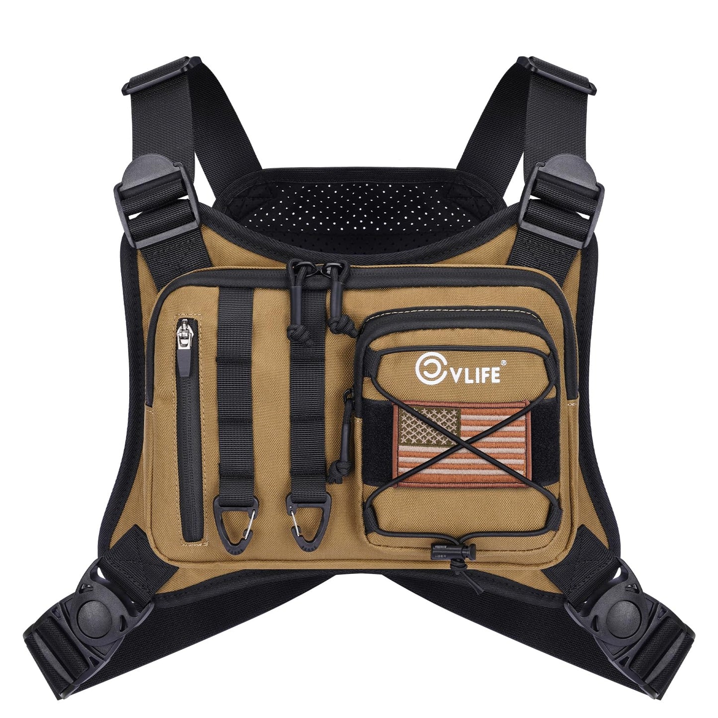 CVLIFE Outdoor Chest Bag for Men, Tactical Chest Pack with Phone Holder, Adjustable Running Vest Bag with Extra Storage, Lightweight Anti-theft EDC Rig for Hiking, Cycling, Sports, Workouts, Khaki