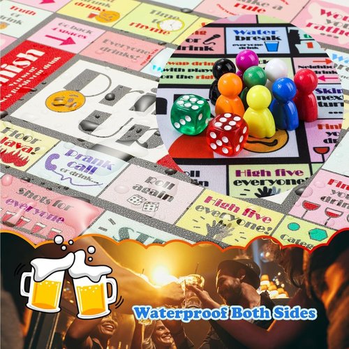 Drinking Board Games for Adults - Rubber Mat Drinking Board Game, Bachelorette Party Games, Birthday, Family Play or Any Occasion (Age 21+, 2-8 Players)
