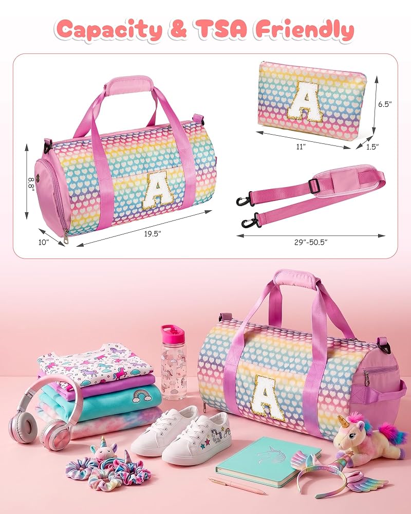 Initial Dance Recital Glitter Weekend Travel Bag Set - Rainbow Pink+E