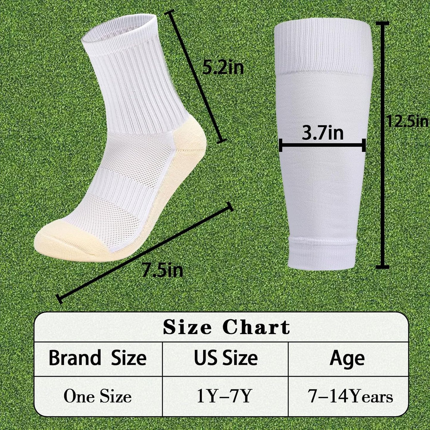 2/4 Sets Youth Grip Soccer Socks with Shin Guard Sleeves Kids Sleeve Socks for Boys Girls 7-14 for Soccer Basketball