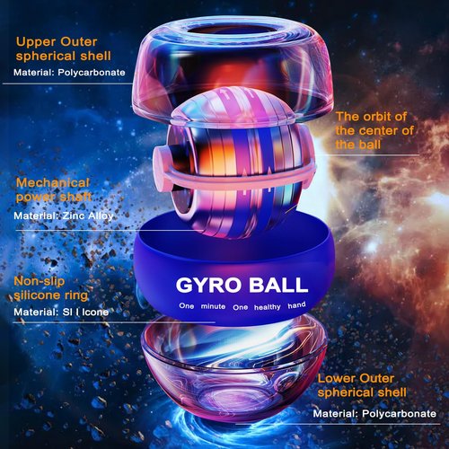 Keoshiga Wrist Trainer Ball Auto-Start Gyroscopic Forearm Exerciser Gyro Torque-Ball Hand Exerciser for Strengthen Arms, Fingers, Bones and Muscles, Colorful Lighting (Blue)