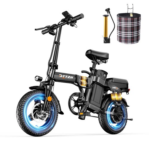 DTTZH Peak 1000W Folding Electric Bike for Adults, 28MPH Commuter 14" Foldable Ebike, 750W Motor Adults Electric Bicycle, 48V 15Ah Removable Battery UL 2849 Certified, 60 Miles PAS Range (Black)