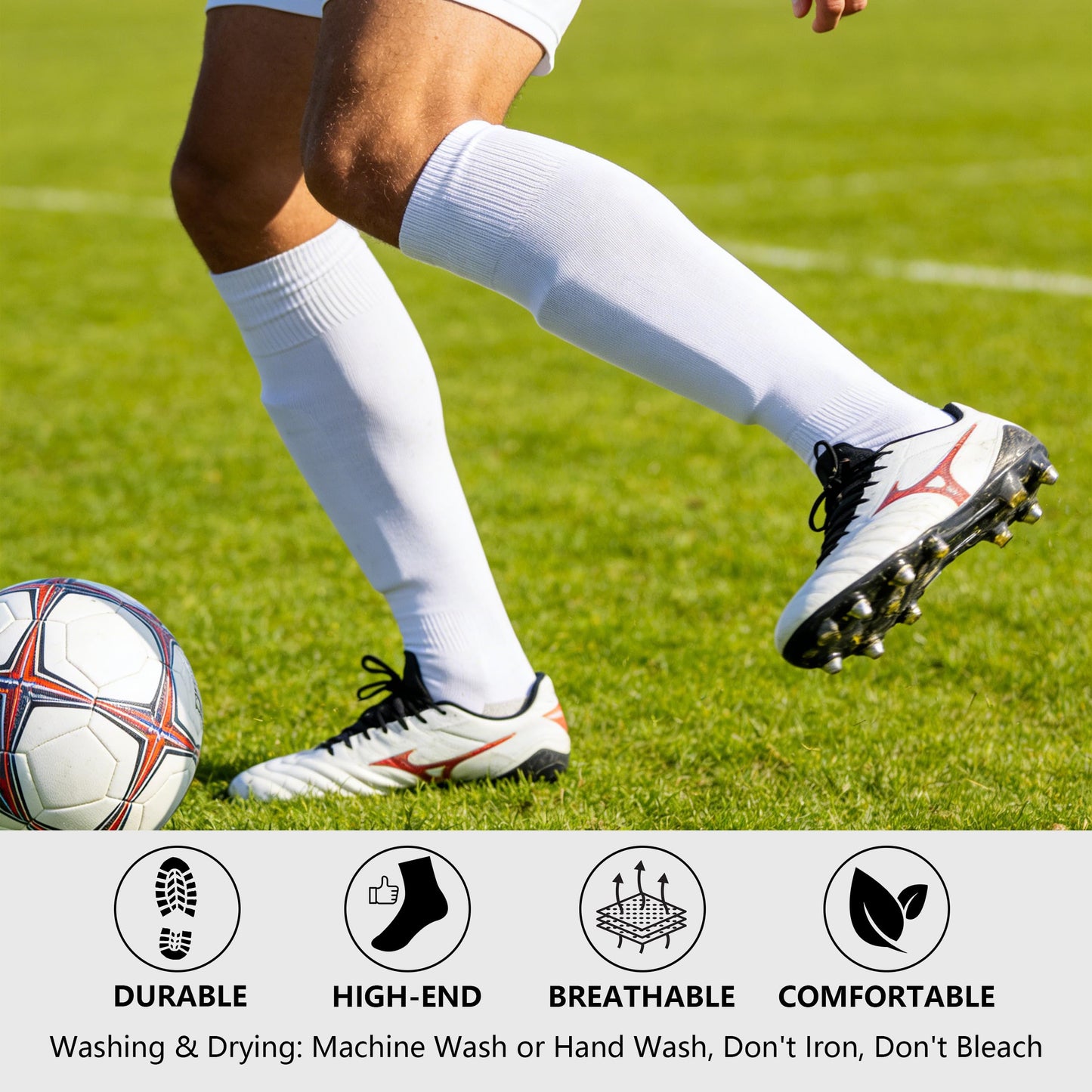 Dsource 2 Pairs Football Socks, Unisex Knee High Socks for Men, Youth Softball Socks Sport Soccer Baseball Rugby Team Tube Socks White XL
