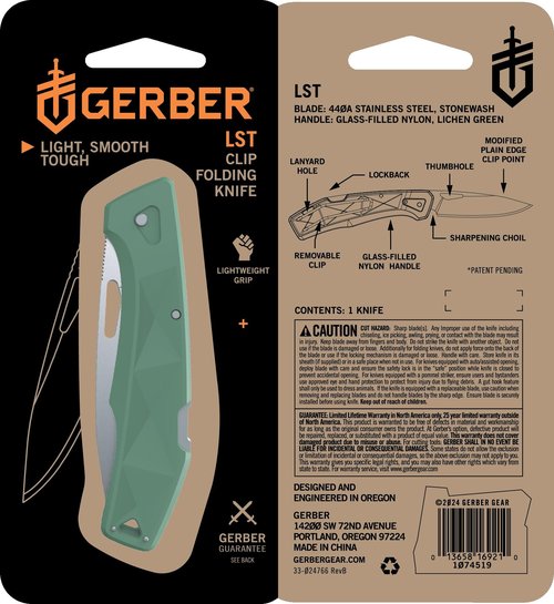 Gerber Gear LST - EDC Pocket Knife - Survival Tactical Tool for Travel, Camping & Outdoor Adventure - Lightweight & Compact Folding Knife - Stainless Steel Blade - Green