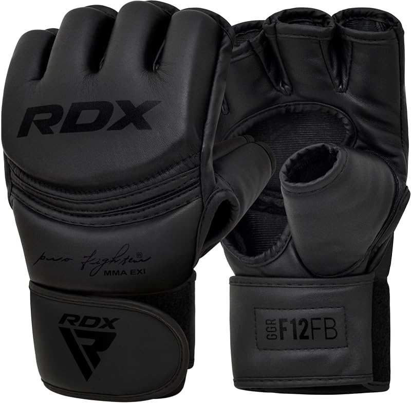 RDX MMA Gloves - Full Black+Large - Grappling, Muay Thai, Sparring, Leather