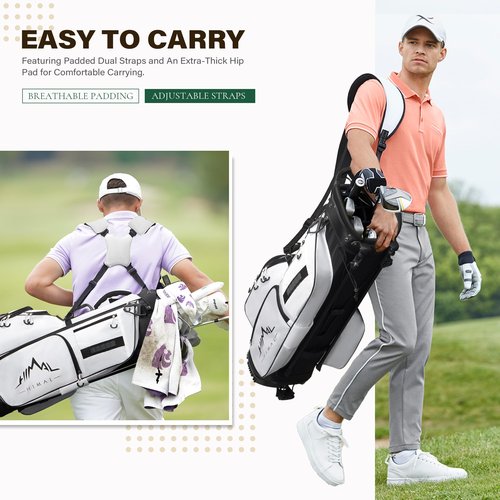 UNIHIMAL Golf Stand Bag with 7 Way Top Dividers, Lightweight Golf Bags for Men Women with Multiple Pockets, Dual Straps (White)