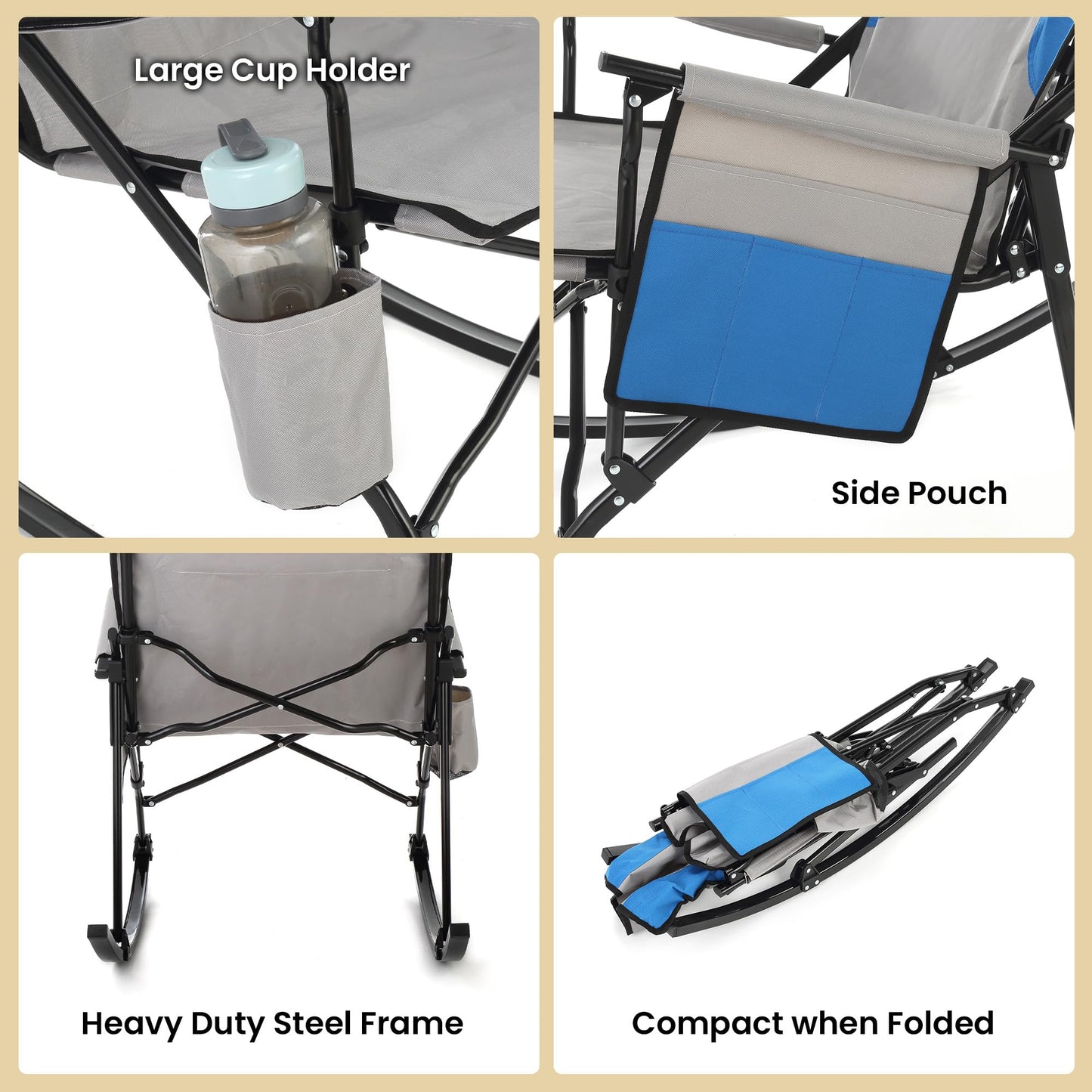 ARROWHEAD OUTDOOR Foldable Rocking Camp Chair, Large Cup Holder
