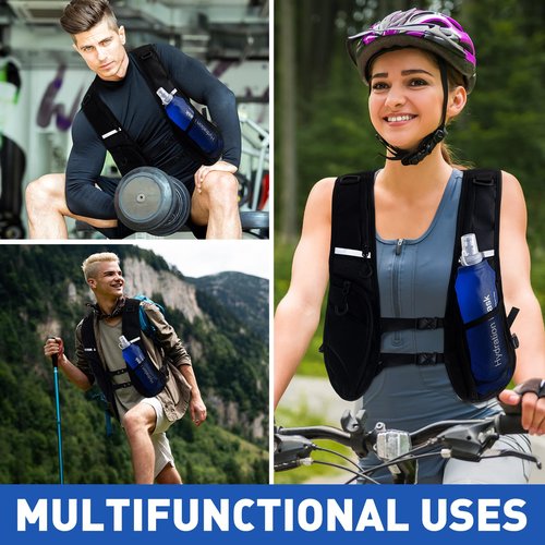 Sunnymove Running Vest with 500ml Water Bottle Reflective Hydration Water Vest with Soft Flask for Men Women Lightweight Breathable, Adjustable Chest Straps Marathon Accessories