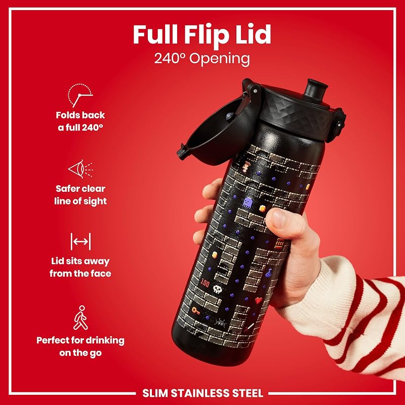 Gaming 600 ml Ion8 Stainless Steel Water Bottle - Leak Proof, Easy Open, Dishwasher Safe