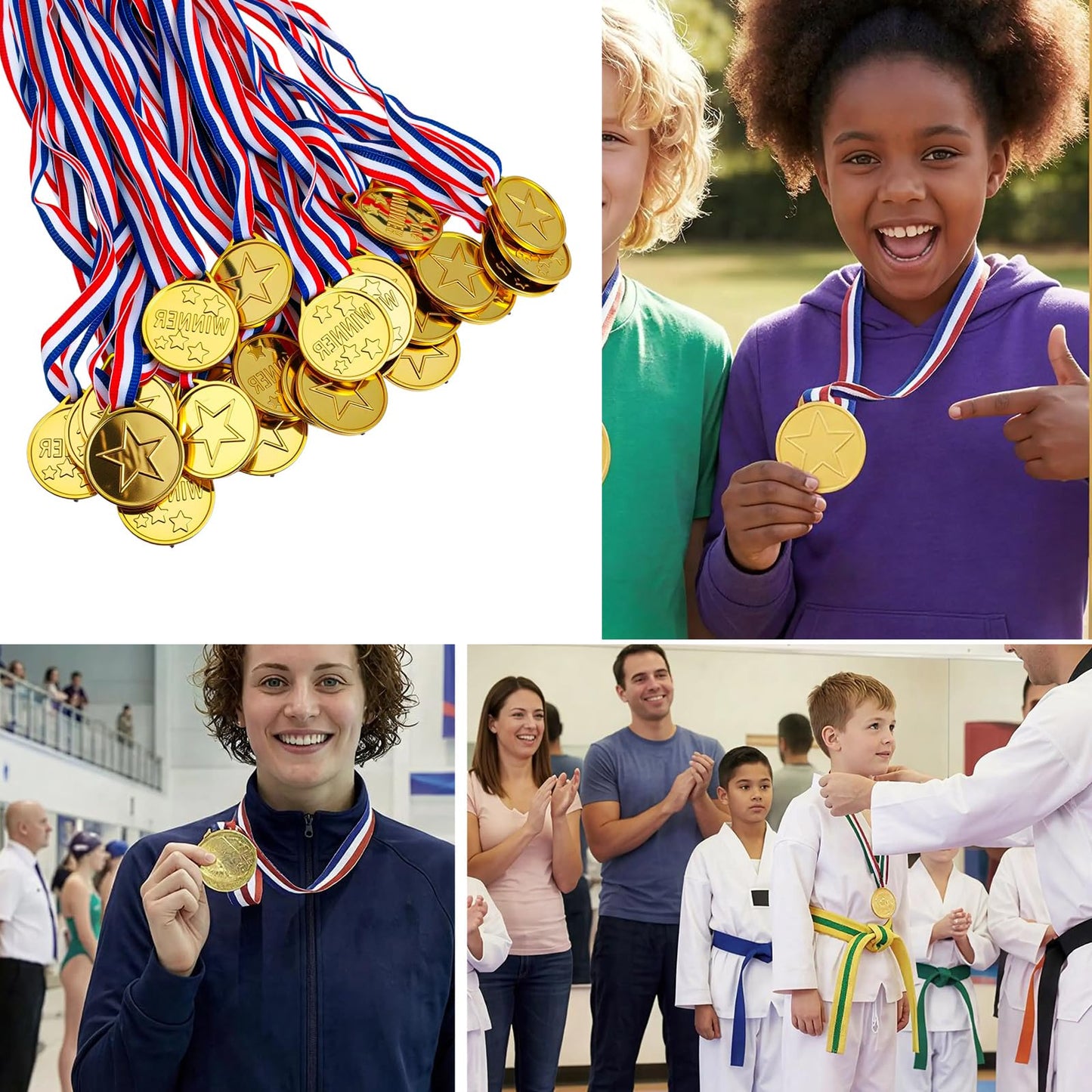 Nogeqi 30 Pieces Medals for Kids Gold Medals for Awards Plastic Winner Award Medal for Sports Competitions Games Party Gifts