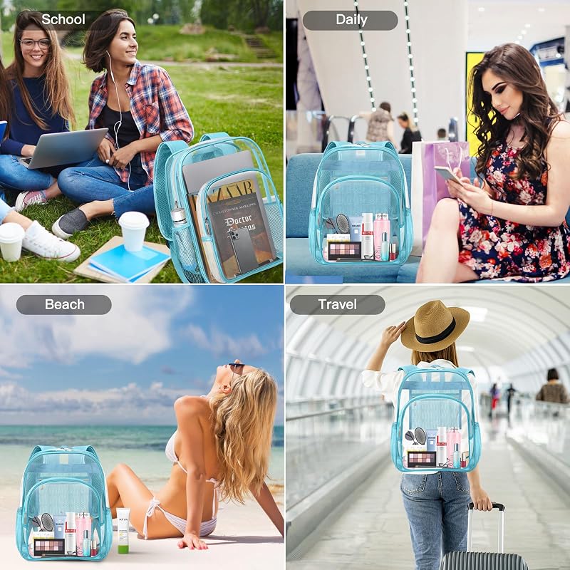 HEEYA Blue Clear Backpack Heavy Duty Transparent Security Stadium Bag