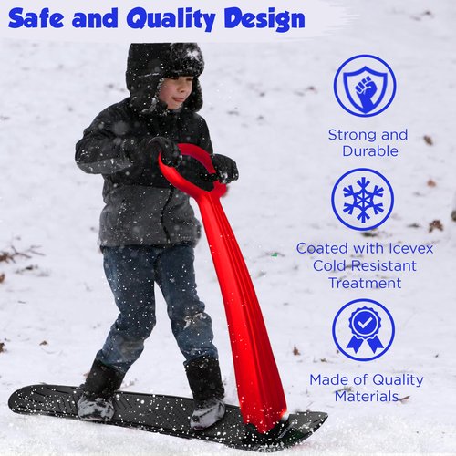 Slippery Racer Kid's Lightweight Compact Foldable Cold Resistant Downhill Outdoor Winter Ski Scooter Snow Sled Red