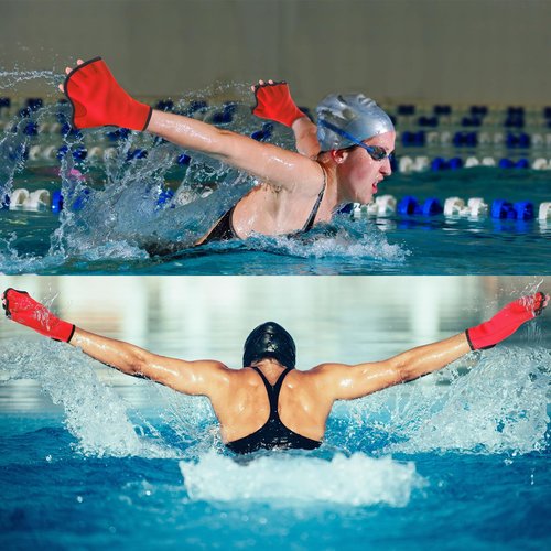 Hungdao Water Aerobics Set for Aquatic Exercise 1 Pair Swimming Glove 2 Pcs Foam Swim Aquatic Cuffs Water Weights Pool Resistance Fitness Equipment for Adults Swimming Training Workouts(Red)