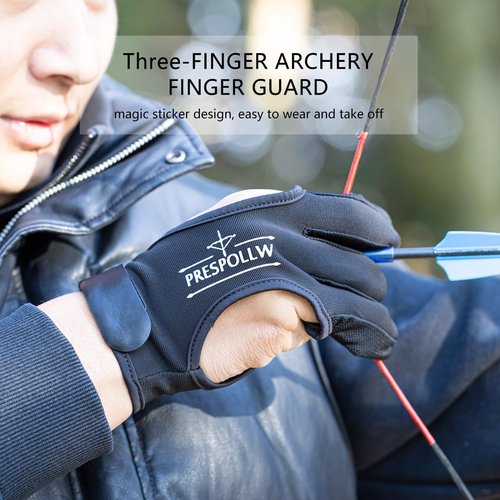 Prespollw Archery Glove Three-Finger Guard ??Protective Shooting Glove for Men & Women, Ideal for Recurve & Compound Bow Hunting and Target Practice (Large)