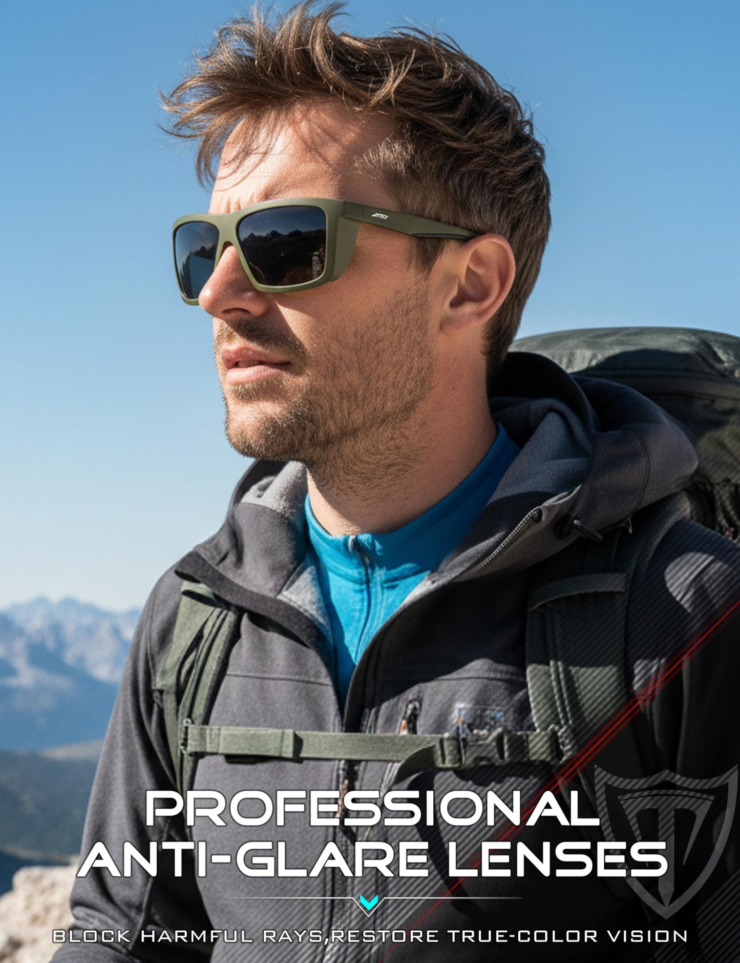 ATTCL Sports Polarized Sunglasses for Men: Secure Anti-Slip Lightweight TR90 Square Frame UV Protection for Driving Fishing Climbing 1124 Darkgreen Grey