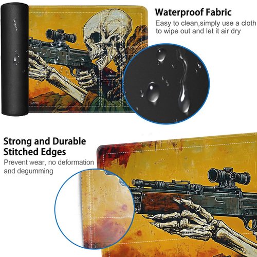 for MTG Playmat with Zones, 24 x 14 in Strong Edge Stitching Card Mat, for TCG and Board Game Mat, for Magic The Gathering Playmat with Storage Bag and 6 Dice, Skeleton Gunners Pattern