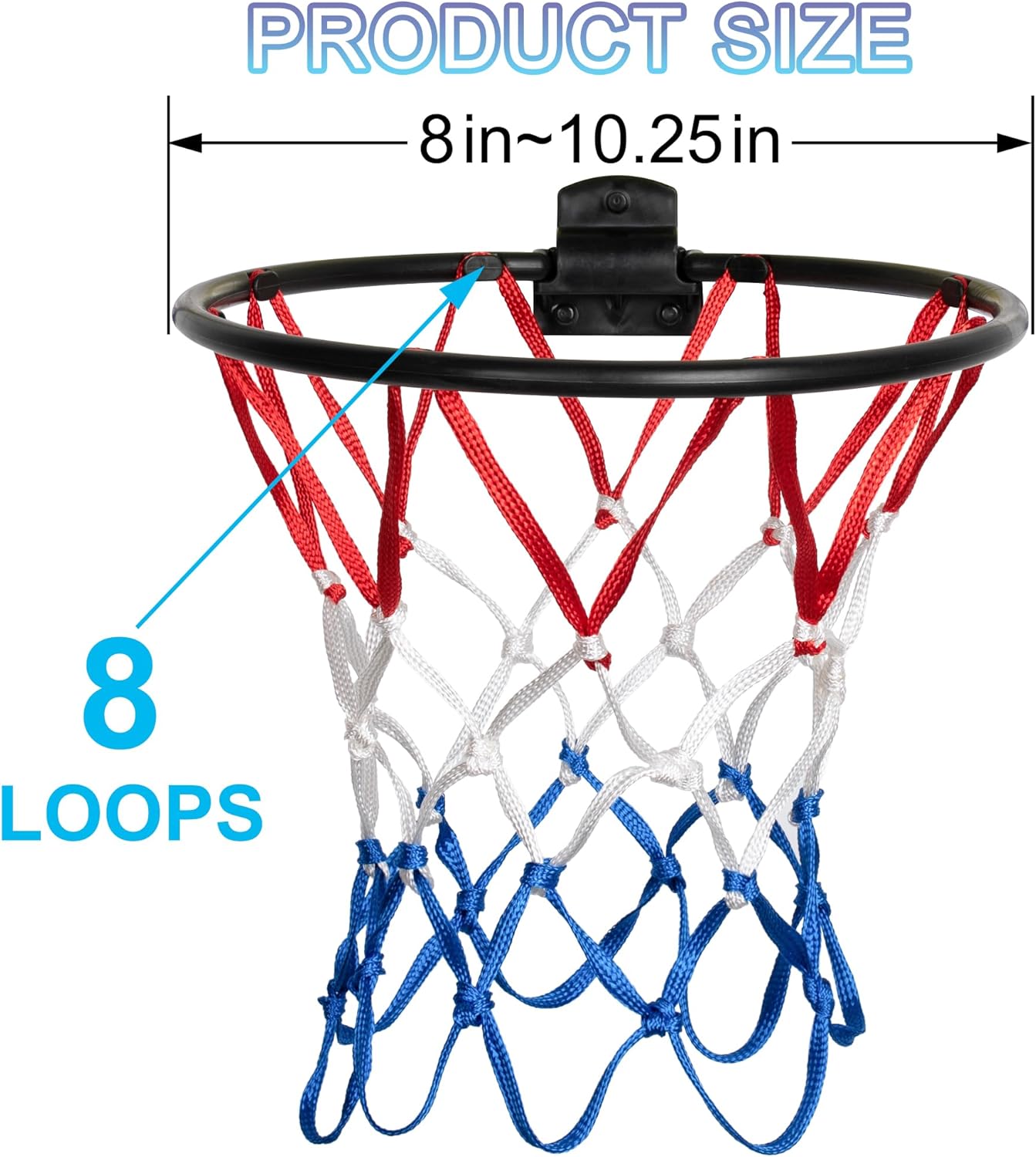 2 Pack Mini Basketball Net Replacement,8 Loops Indoor Outdoor Nets,Suitable for Doors and Walls