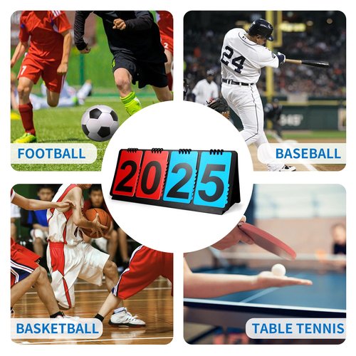 ShYeenei Manual Flip Scoreboard, Portable Multi-Sport Scoreboard Flipper with Detachable Numbers, 4-Digit Counter Score Keeper for Basketball/Baseball/Volleyball/Soccer
