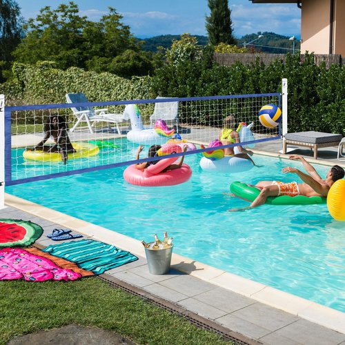 ShinyRelief Pool Volleyball Net Replacement Adjustable Length 15-25 ft Portable Volleyball Net for Outdoor Backyard Swimming Pool Beach(Blue)