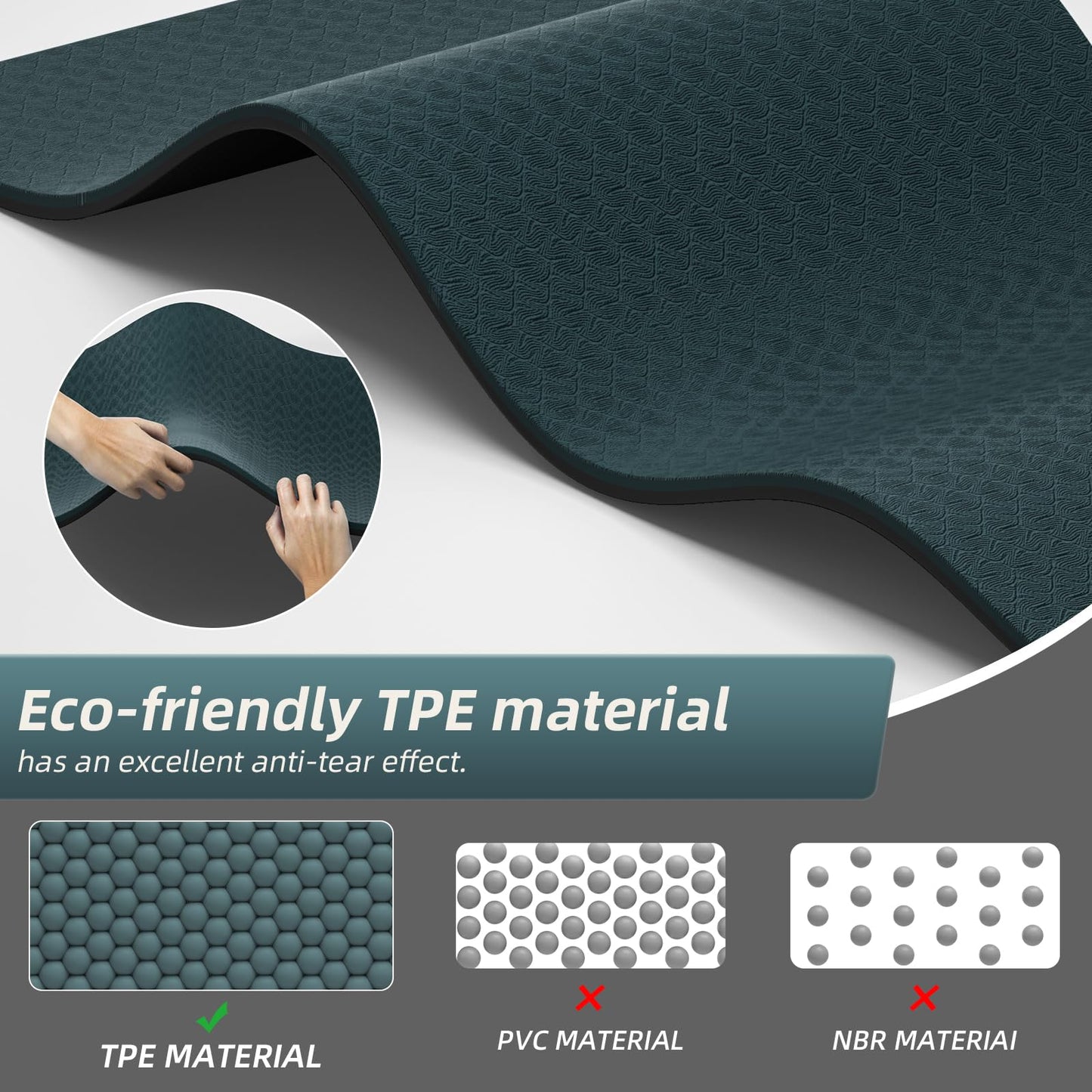 ONLYHE Extra Thick 12mm TPE Exercise Yoga Mat with Strap, 72"L x 24.8"W Non-slip Workout Mat for gymnastics, Pilates, Home, Workout, Gym Floor Fitness (Dark green + Black)