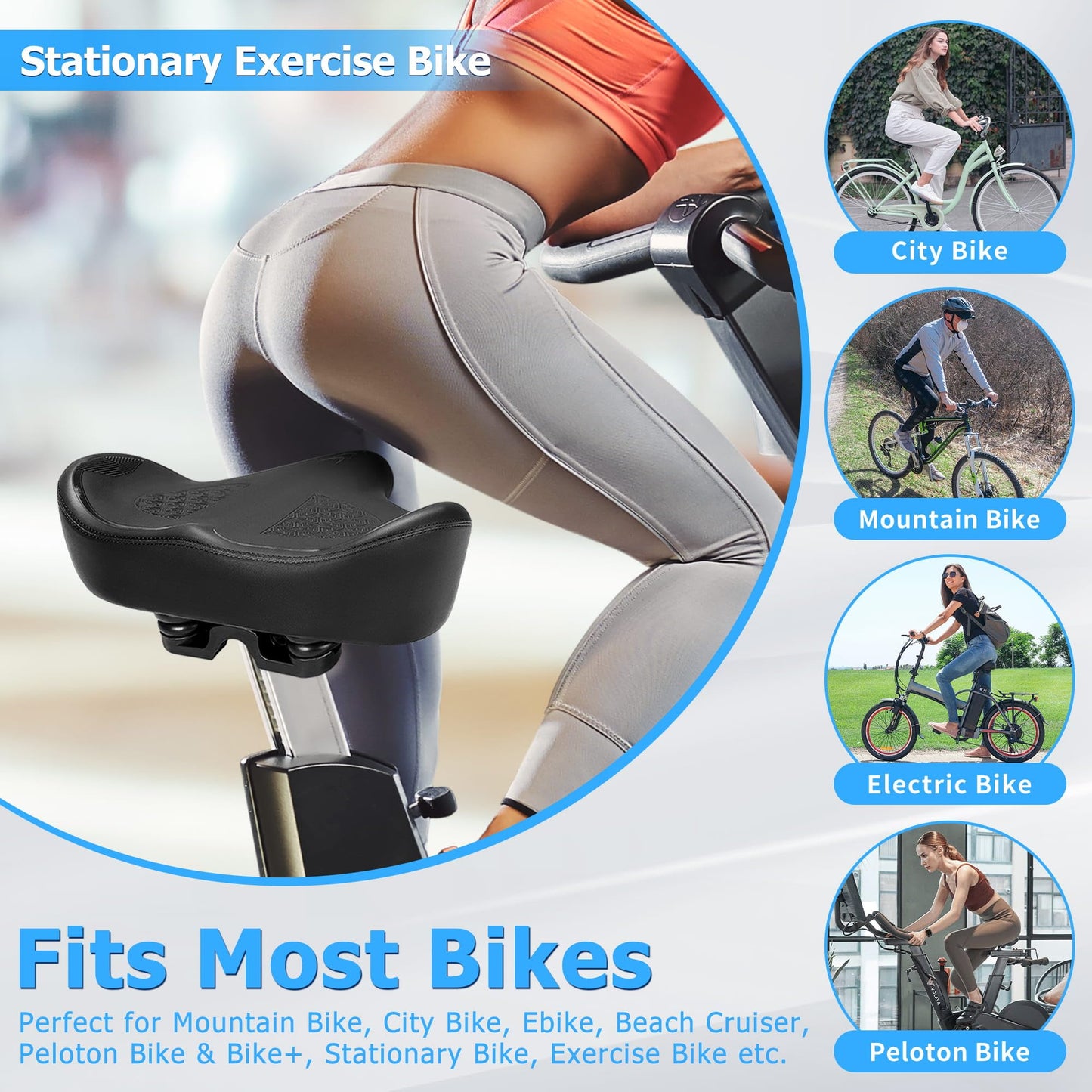 CDYWD Oversized Bike Seat for Men & Women Comfort, Extra Wide Bicycle Seat Cushion, Comfortable Wing Padded, Large Replacement Saddle for Peloton, Stationary Exercise Bike, Ebike, Cruiser, City Bike