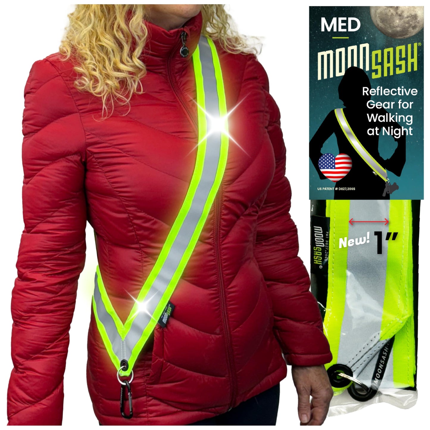 MOONSASH Reflective Sash For Walking At Night | USA-Made | Fitted, Reversible + Patented Night Walking Safety Gear | Perfect Belt/Reflective Vest for Women & Men Alternative | Essential Running Gear