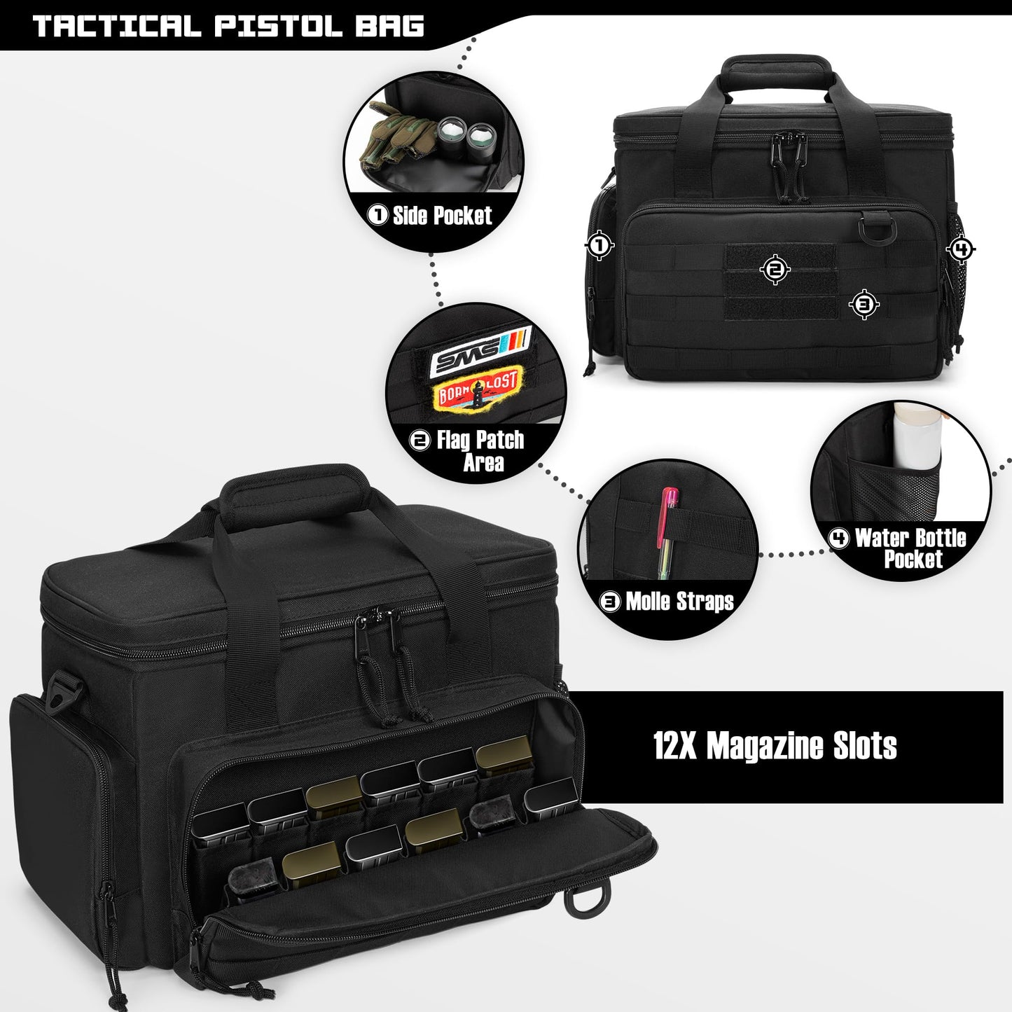 DSLEAF Gun Range Bag with 2 Pistol Cases, Pistol Range Bag for Handguns