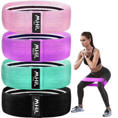 Fabric Resistance Bands for Working Out ??4 Durable Exercise Bands for Women & Men, Non-Slip & Non-Pinching Workout Bands ??Multiple Resistance Levels Booty Bands for Legs Butt Glutes Hips Abs & More