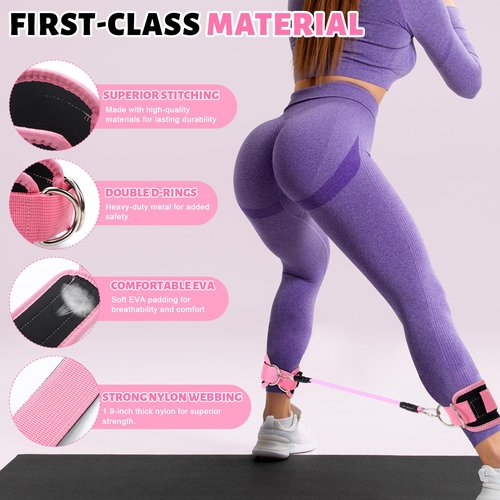 RoundFunny Pilates Ring Circle Set 18 Pcs Exercise Equipment Accessories for Women Workouts Pilates Ball Stretching Strap Magic Circle Yoga Ring Gym Back Bag Resistance Band Anti Slip Socks(Pink)