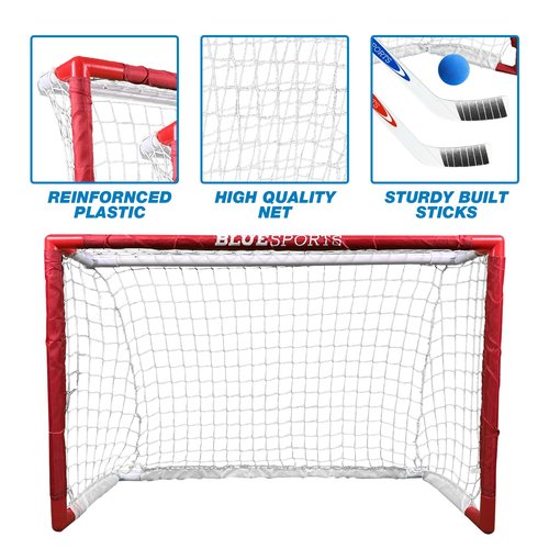 Sports Mini Hockey Goal Set - Indoor & Outdoor Hockey Set - Goalie Equipment with 2 Mini Goals, 2 Mini Sticks & 1 Foam Ball