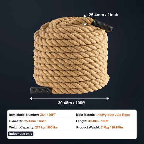 Happybuy Gym Climbing Rope, 1" Diameter 100 ft Length, Fitness Training Rope for Adults, Suited for Gym, Climbing and Home Workouts