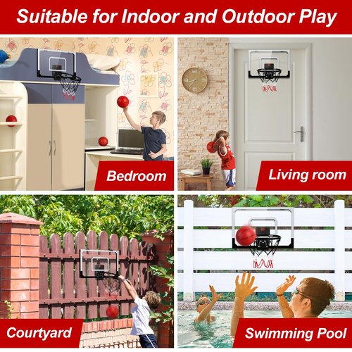 AOKESI Aokesi Basketball Hoop Indoor/Outdoor, Mini Basketball Hoop Set with Electronic Scoreboard Air Pump & 3 Balls Over The Door Basketball Hoop Perfect Sports Basketball Toys for Kids & Adults