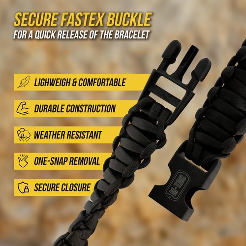 M-Tac Paracord Bracelet – Tactical Survival Wristband with Fastex Buckle – 7-Strand Cord for Hiking, Camping, Emergency Use (M, Black)