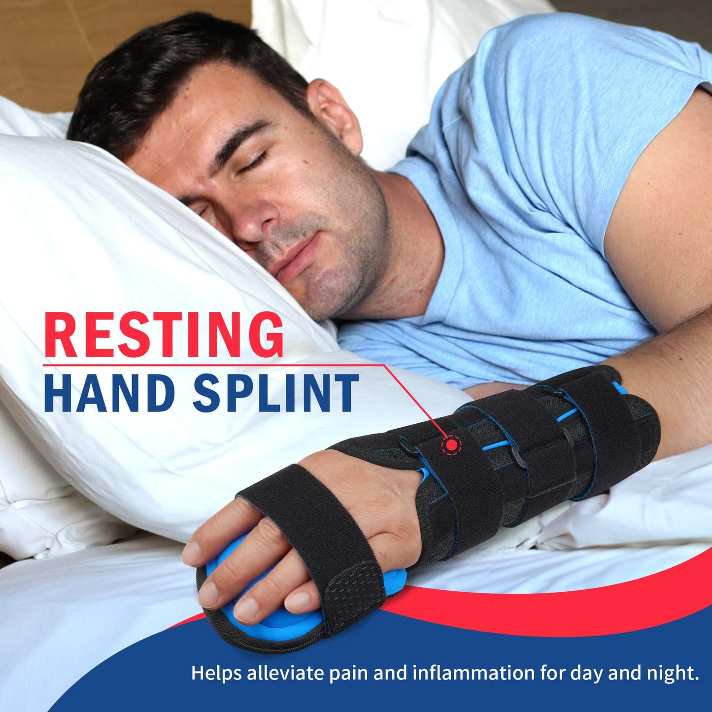 FEATOL Resting Hand Splint Stroke Night Immobilizer with Removable Splints- Pain Relief For Carpel Tunnel, Stroke Recovery, Arthritis, Tendinitis-Functional Support Wrist Finger Brace-Right Medium-For Men and Women