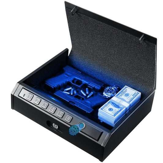 ADIMO Gun Safe, Biometric Gun Safe for Handgun, Pistol Safe, 3 Ways Quick-Access with Fingerprint, Lock or keypad, Handgun Safe for Cloakroom living room Bedroom Nightstand Drawer Bedside and Car