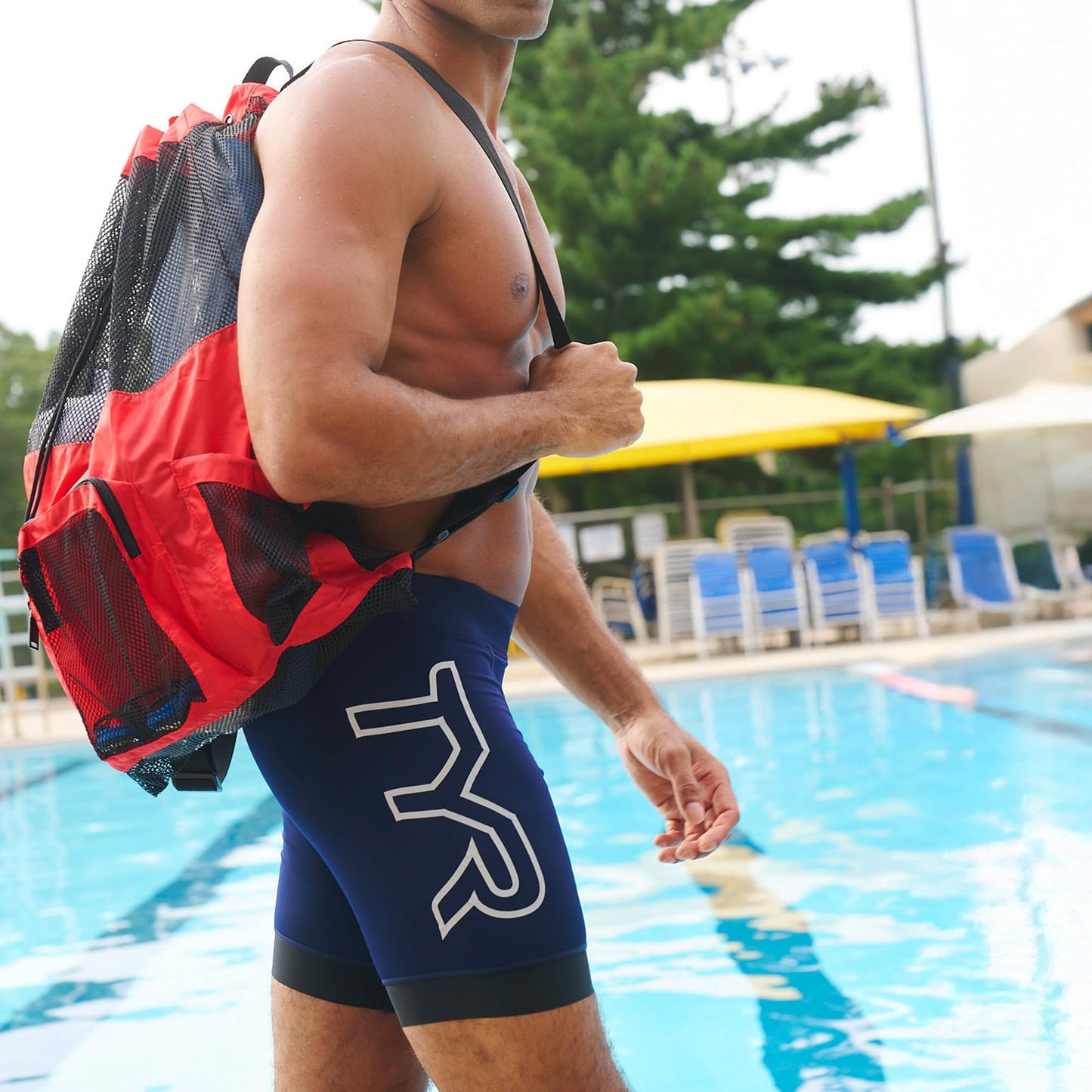TYR Big Mesh Mummy Backpack for Swim, Gym and Workout Gear, Black, 40-Liter Capacity
